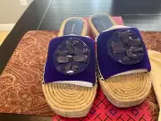Tory Burch Woven Double T Espadrille Suede Slides in deep purple, size 8.5BNIB,