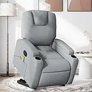 Light Grey Fabric Stand Up Massage Recliner Chair with Power Lift & 6-Point Vibration Massage - Comfortable Furniture for Living Room, Bedroom & Gaming