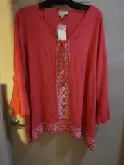Autograph Sz 28 Boho Embroided Watermelon Blouse combine post welcome