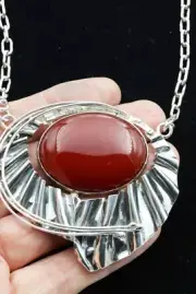 Vintage80 Silver 925 Rachel Gera Big Oval Carnelian Pendent One Of A Kind Signed