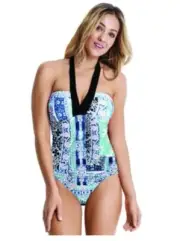 NWT $180 US Sz 8 D Cup Seafolly Silk Market Halter Maillot One Piece Bahama