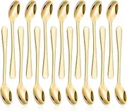 15Pcs Tiny Stainless Steel Spoons for Spice Jars 3 Inch Reusable Mini Condiment Spoons Cute Seasoning Little Spoon for Sugar Salt Spices Dessert(Gold,15pcs)