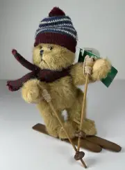 Russ Berrie Skier Teddy Bear Bears From the Past Jointed Posable Skis & Ski Pole