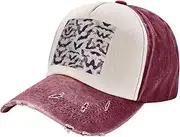 [pvinnk] Halloween Bats Grey Print Distressed Baseball Cap Adjustable Hat with Classic Unisex Style for All Seasons, Dark Red, One Size