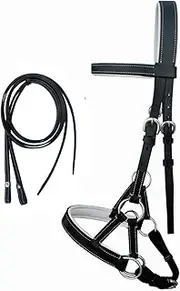 CHALLENGER Horse Western Leather Training Tack Bitless Sidepull Bridle w/Reins 7711WH-F