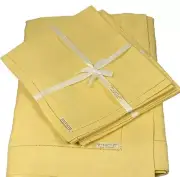 Irish Linen Yellow Tablecloth 84”x 66” And 8- Napkins Threads Drawn By Hand