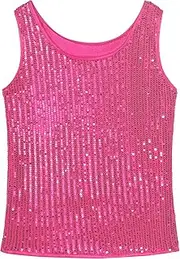 [Noomelfish] Girls Sequin Tank Tops Sparkly Glitter Dance Sleeveless Shirt (5-12 Years)
