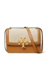 NWT IN PLATSIC TORY BURCH ELENOR CANAVAS LEATHER COVERTIBLE SHOULDER BAG $698