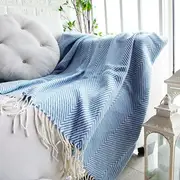 Atlantis Chevron Knitted Throw Rug 127 x 152 cm (Blue, Grey)
