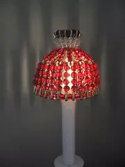 BEADED SHADE FOR WINDOW TABLE NIGHT LIGHT ELECTRIC CANDLE SHADE RUBY RED