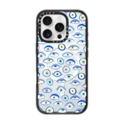 iPhone 16 Pro Impact Case MagSafe Compatible blue all seeing eye summer holiday pattern on clear