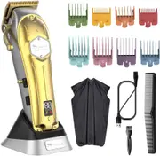 SURKER Hair Clippers for Men, Professional Cordless Beard Trimmers with LED Display, Rechargeable Barbers Cutting Tools, Women and Kids Grooming Kit with 8 Colored Guide Combs (Gold)
