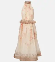 [Zimmermann] Zimmermann Illuminate floral linen and silk midi dress AU 14 beige