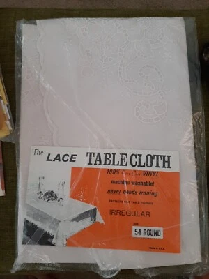 Vintage The Lace Tablecloth 100% Vinyl 54 Round Irregular New Old Stock