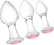 Crystal Plug Bum Plugs Jewelry Trainer Toys Glass Massage Butt Plug Large Medium Small Stimulation Sex Toy for Unisex Masturbation (Pink)