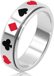 [Generic] Ring for Women Men Stainless Steel Spinner Ring Anxiety Ring Poker Pattern