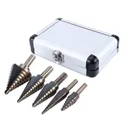 5PCS HSS Step Steel Cone Drill Titanium Bits Set Kit Hole Cutter + Aluminum Case