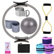 Pilates Ring Set - Ball & Yoga Resistancee Bands | 10-Piece Home Workout Kit | Exercise Balls, Yoga Band & Stretch Belt, Multifunctional Equipment for Women & Adults, Strength Training & Flexibility