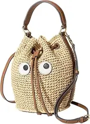 ANYA HAINDMARCH(アニヤ・ハインドマーチ) Anya Hindmarch Shoulder Bag 5050925190749 Drawstring Cross Body Eyes in Raffia with Capra Women's Natural/Tan, Natural/Tan, Free Size
