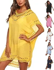 [Siribelle] Beach Dress Women's Summer Swimsuit Cover Up V-Neck Cutout Crochet Beach Poncho Women's Summer Beach Holiday