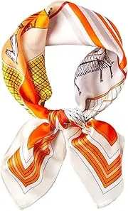 [ROBAUN] Small Silk Neckerchief, Women's Mulberry Silk Scarf, Fashion Pattern Real Satin Scarf, 21.7" X 21.7"