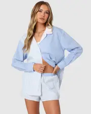 EDIKTED Womens Oaklie Mix Striped Button Up Shirt BLUE