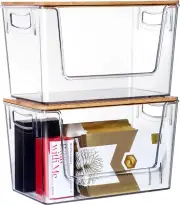 Clear Stackable Storage Containers Acrylic Open Front Storage Bins with Lids for