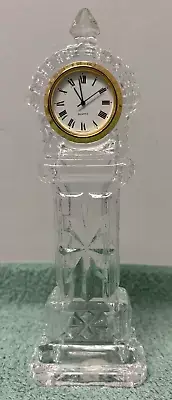 Miniature Grandfather Clock - Crystal with Gold Trim - 7.5" Tall - New