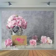 CYLYH 7x5ft Happy Mother's Day Backdrops Pink Carnation Background Wood Floor Backgrounds Gray Abstract Background Mother's Party Bridal Shower Party Decor D524