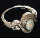 Sterling silver Oval Fire Opal Sparkling Infinity Promise Ring size Q 1/2