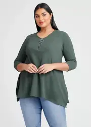 Taking Shape Ivy Green Alvarra Tunic Top Size S 1/4 Zip 3/4 Sleeve