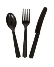 Black Pastic Assorted Silverware For 8 Spoons, Forks, & Knifes 24 Pieces