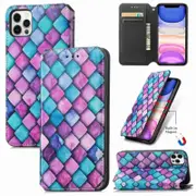 For Apple iPhone 11 Pro Leather Wallet Flip Case With RFID Blocking Credit Card Holder Slots Cover - Purple Scales