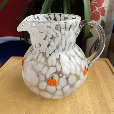 Anthropologie Mystic Juice Water Pitcher Orange Pumpkin White Beaded Icon NWT