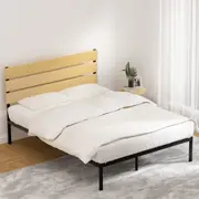 Paula Queen Bed Metal Frame Black With Wooden Headboard