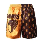 Hawthorn Hawks Official AFL Team Logo Summer Boxer Shorts Satin Pyjama Youth Sz8