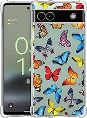 [GlamCase] Clear Case for Google Pixel 6A 5G, Google Pixel 6A 5G Clear Case - Multicolour Butterfly Pattern printed Durable Clear ShockProof Protective Back Phone Case/Cover for Pixel 6A 5G