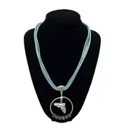 NIB BIG SKY SILVER SALMON DESIGN BLUE TIGER'S EYE & SILVER NECKLACE