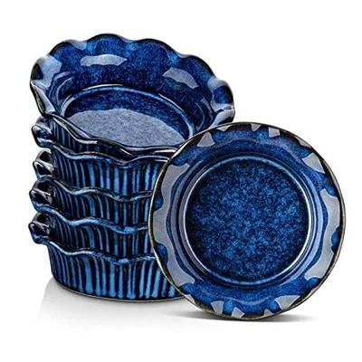 Mini Pie Pans Set of 6, 5.2 Inch Ceramic Deep Dish Pie Plates with Blue