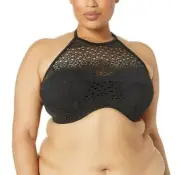 elomi Womens Crochet Underwire Bandeau High Neck Bikini Top Black Size 40L -