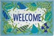 Teal Blue and Green Shells Beach Welcome 30 X 20 Inches Accent Throw Rug