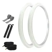 PRO+ Bicycle 26" x 1.50" All White Slick (2) 26" Tires,Tubes,Strips,Lever