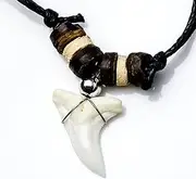 White Shark Tooth Set On A Coconut Brown And Light Wood Beaded Cord Necklace Beach Wear Gift Oceanicshark 038