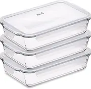 Igluu Meal Prep - Glass Lasagne Dish with Airtight Snap Lock Lid - Large Rectangular Oven-Safe Baking Dish - BPA-Free, Microwavable, Freezer and Dishwasher-safe Ovenware 2.2L (Cook n Freeze) Set of 3