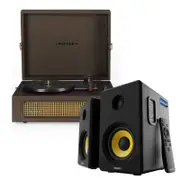 Crosley Voyager Bluetooth Portable Turntable - Cocoa + Bundled Majority D40 Bluetooth Speakers - Black