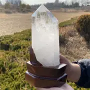 1.42kg Natural Clear Quartz Obelisk Quartz Cystal Point Wand Tower +Stand