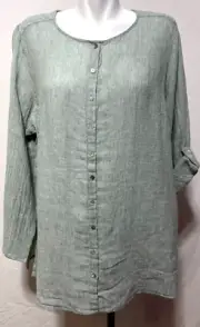 Tahari Button up 1X Shirt Dusty Seafoam Top Blouse New NWT