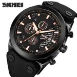 SKMEI 頂級品牌皮革 STAP 手錶男士豪華商務計時石英手錶男軍用防水手錶