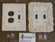 Set of 2 Sculpted Light Switch Plate Covers Floral Dogwood Blooms Daffodils NEW