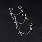 雙十字架耳骨鏈 小眾男女耳骨夾耳環 不鏽鋼個性耳夾